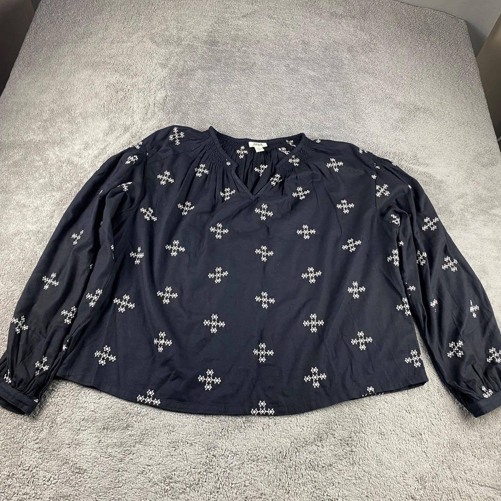 Ann Taylor LOFT Wide Popover Top Womens Large Black Long Sleeve